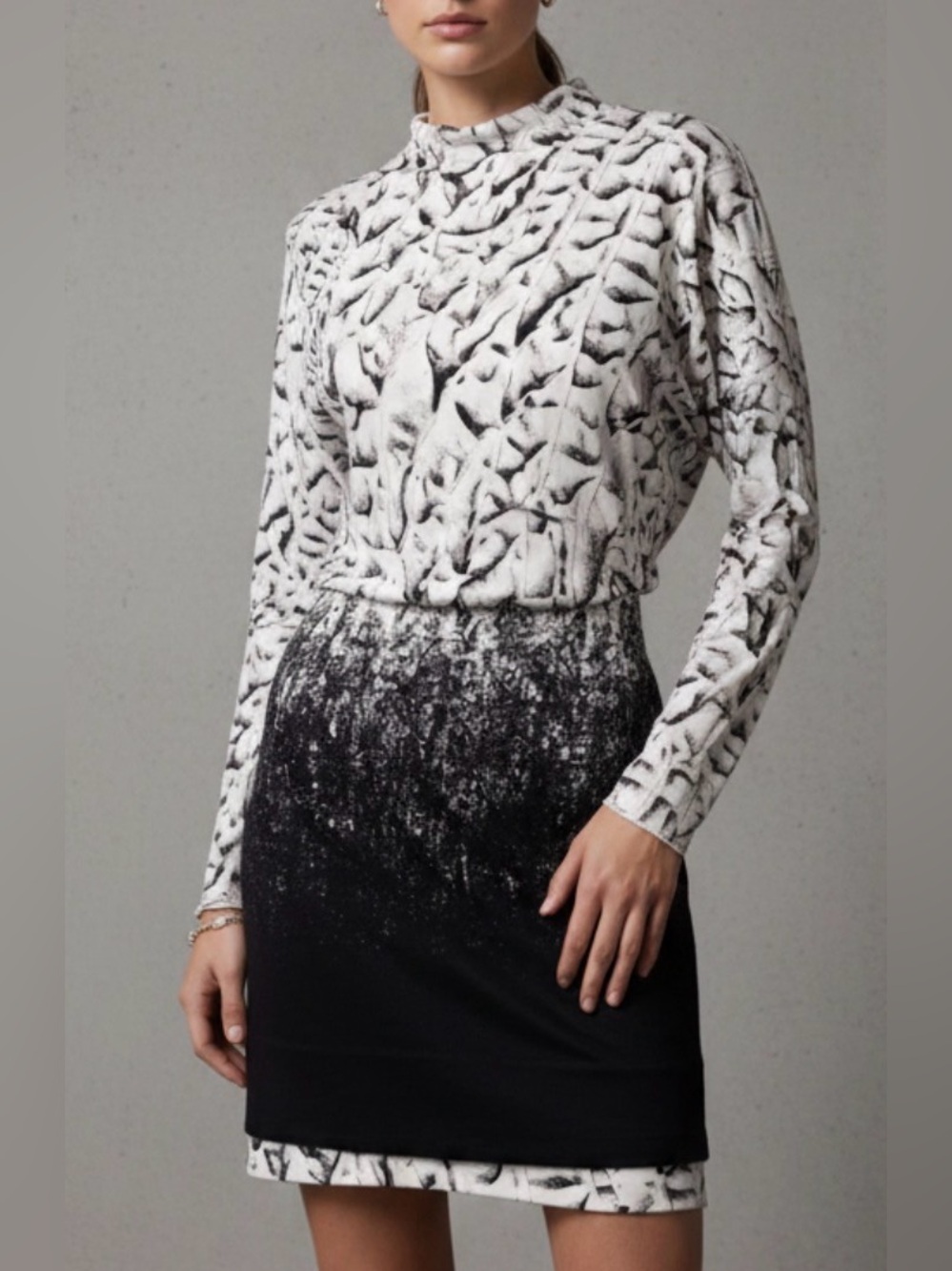 Helmut Lang Abstract Print Draped Mock Neck Dress Medium Made in USA - Picture 1 of 11